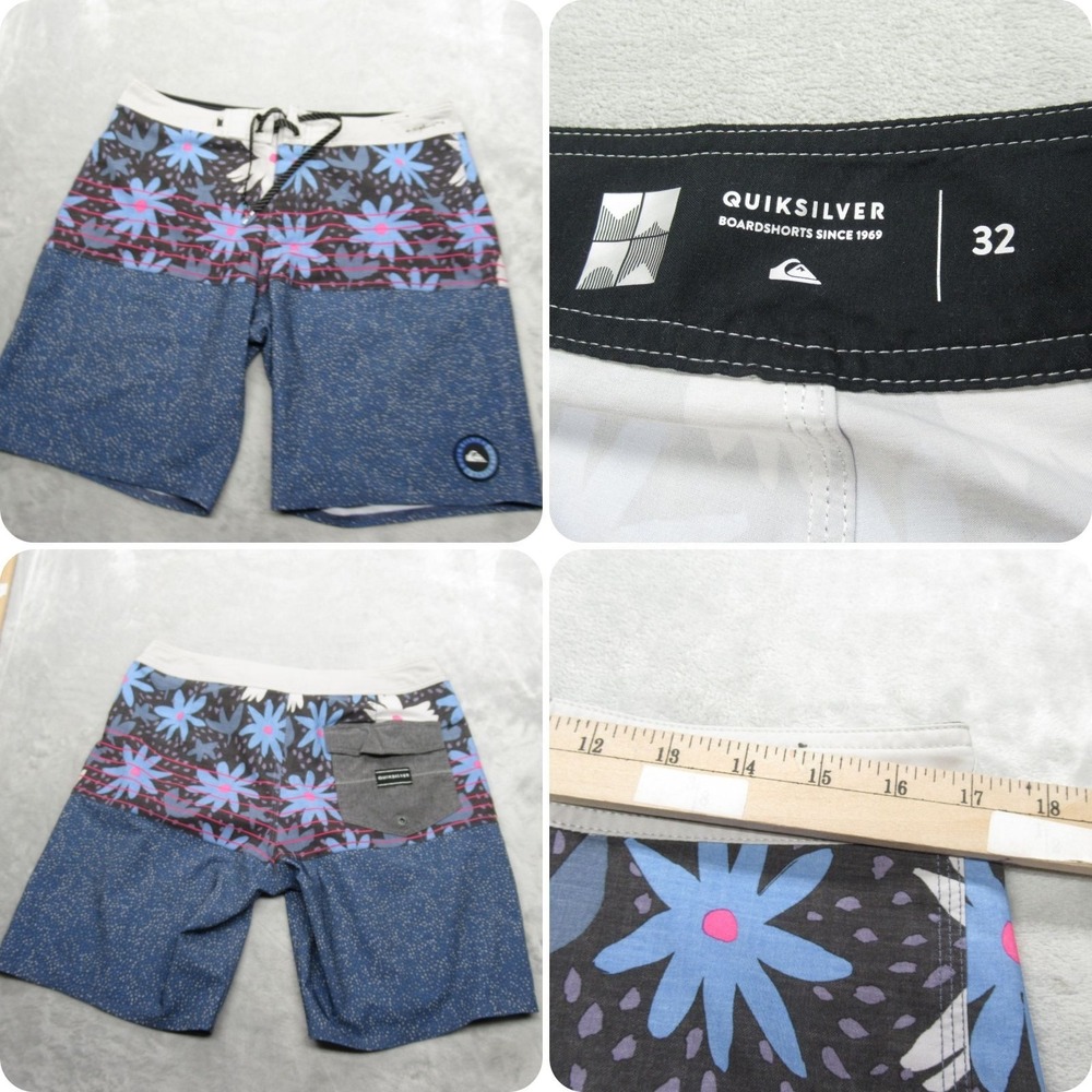 Quiksilver Board‎ Shorts Mens 34 Blue Floral Highline Pocket Swim Trunks Beach